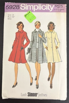 Simplicity 5928 Princess Seam Coat Misses Sz 14 Sewing Pattern UC FF OOP VTG 70s - Image 1 of 4