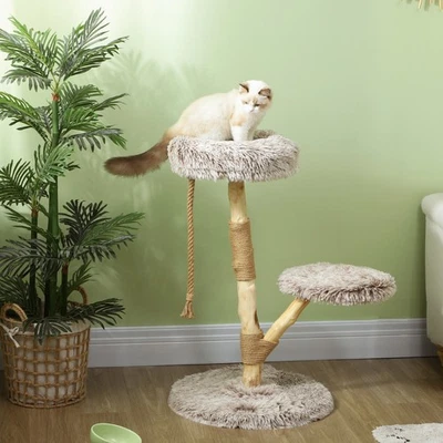 PAWHUT 35 Inch Moden Cat Tree Tower with Wooden Scratching Post, Brown