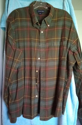 Camisa Land's End XL de franela a cuadros verde apagada 90 % algodón 10 % cachemir para hombre Foto 1 de 4
