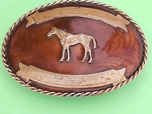 Banderas vaqueras occidentales vintage alemanas plateadas con hebilla de cinturón de caballo incrustaciones de cachemira - Imagen 1 de 8