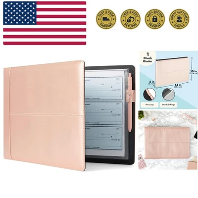 Fundas para chequera - 14 x 10 pulgadas, imitación cuero oro rosa - cheque comercial de 7 anillos... Foto 1 de 4