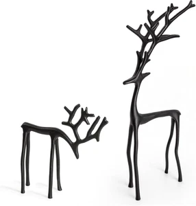 2025 Christmas Decorations - Set of 2 Black Reindeer Statues - Modern Xmas Figur - Picture 1 of 12