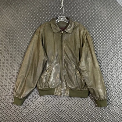 Timberland Weathergear Leather Olive Green Full Zip Bomber Jacket Mens Medium - Image 1 of 4