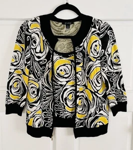 St John Set Cardigan and Tank Women S Black/yellow/white 2 Pcs - Picture 1 of 14