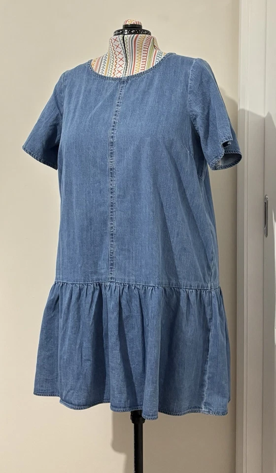 City Chic плюс размер S 16 джинсовой ткани платье мини Flare Babydoll оборки вечеринки повседневный - Изображение 1 из 4