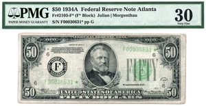 1934a* $50 Atlanta STAR Federal Reserve Note • 2103-F* • PMG 30 • Scarce POP 2/1 - Picture 1 of 2