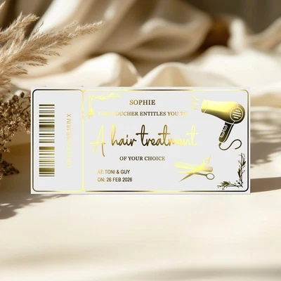 VIOLET GRACE Personalised Hair Treatment Metallic Foil Voucher, Surprise Custom Gift Ticket