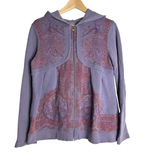 Free People Vintage Purple Floral Print Zip Up Hoodie Size M - Picture 1 of 11