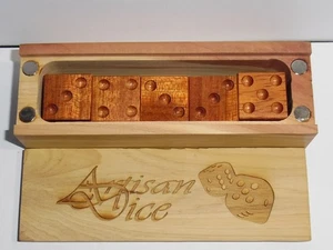 ARTISAN DICE SET. EXOTIC SATINE WOOD FIVE 6D DICE SET WITH WOOD BOX. - Picture 1 of 3