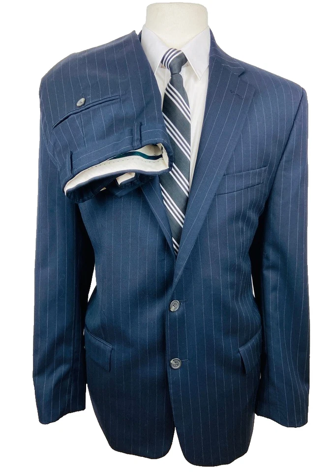 RALPH LAUREN Mens 43L Navy Stripe 100% Wool Canada 2 Piece Suit With Pants 38x30 - Image 1 of 4