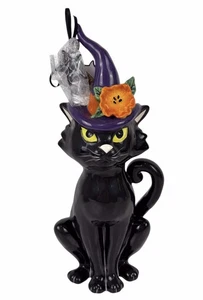 Blue Sky Clayworks Halloween Spooky Cat With Witch Hat Figurine - Picture 1 of 7