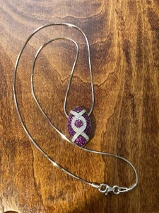 Gemarkt .925 Italien Sterling Silber Kette & Anhänger Lila Rosa & Klar Strass - Bild 1 von 6