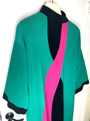 Maxi Vestido Vintage Vanity Fair Grande Verde Caliente Rosa Muu Muu Casa Anfitriona EE. UU. Foto 1 de 4