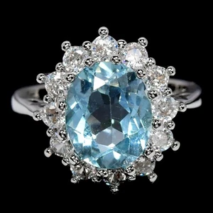 ECHTER HIMMELBLAUER TOPAS OVAL & WEISS CZ STERLINGSILBER RINGGRÖSSE 7,25-7,5 - Bild 1 von 6
