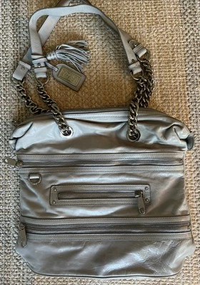 BADGLEY MISCHKA Gray Leather Large Purse Bag- Zippers, Chains - Image 1 of 4
