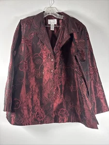 Susan Graver Vintage Metallic Sequined and Embroidered Jacket 1X Burgandy - Picture 1 of 8