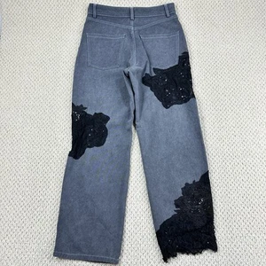 Collina Strada Mikaela Jeans Damen M grau Stretch Denim Relax Fit Blumen Spitze - Bild 1 von 16