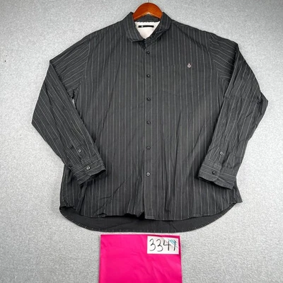 Volcom Shirt XL Black White Pin Striped Casual Button Up Long Sleeve Mens - Image 1 of 4