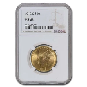 1912-S $10 Indian Gold Eagle MS-63 NGC - Picture 1 of 3