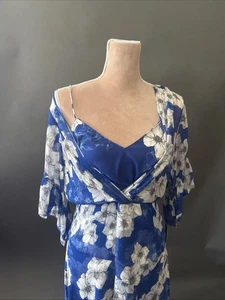 Vestido de seda estampado floral azul y blanco Elie Tahari talla 10 nuevo con etiquetas - Imagen 1 de 10