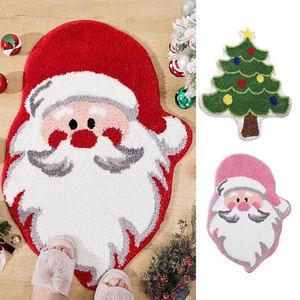Christmas Bathroom Rug Shower Carpet Water-absorbent Santa Claus /Tree - Picture 1 of 15