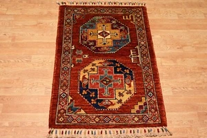 2x3 ft Red Ersari Afghan Hand Knotted Tribal Small Accent Rug - Picture 1 of 8