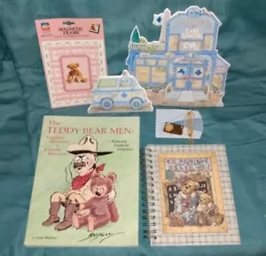 6-Piece Lot "Teddy Bear Men" Book, Journal, Necklace, Magnet, Frame, Playset NEW - Picture 1 of 10