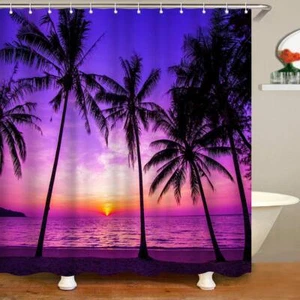 Sunset Beach Shower Curtain Tropical Palm Tree Landscape Waterproof Fabric Cu... - Picture 1 of 6