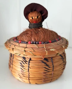 Seminole Kiefer Süßgras Palme Korb Behälter Perlen Vintage 5" - Bild 1 von 6