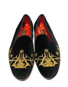 Neiman Marcus Negro Terciopelo Oro Bordado Mocasines Para Hombre - Imagen 1 de 7