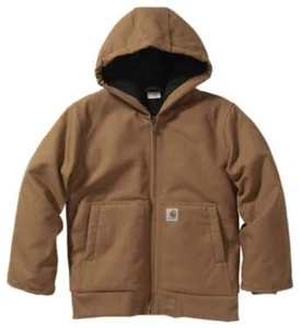 Carhartt Boy's Flannel-Lined Hooded Canvas Insulated Zip-up Jacket 4/5 - Picture 1 of 7
