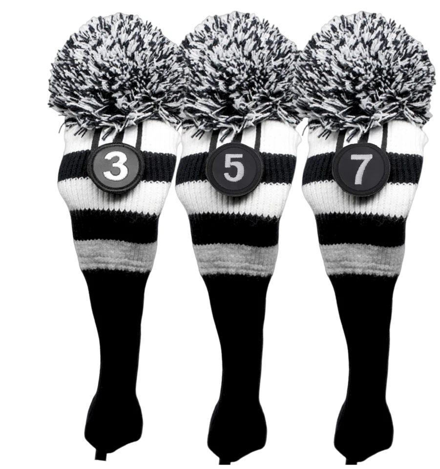 PACIFIC GOLF CLUBS 3 5 7 Set Vintage Pom Pom Retro Head Covers Knit Sock Black Longneck Golf Club