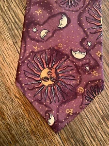 BEANS MCGEE CELESTRIAL Seidenkrawatte Mond & Sonne zweifarbig braun Vintage gebraucht, in einwandfreiem Zustand - Bild 1 von 4