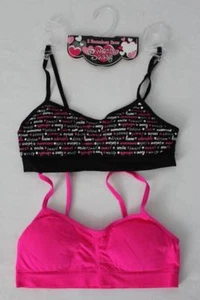 NEW Lot 2 Sweet n Sassy Girls Padded Bras Size S / M Black Pink Love Underwear - Picture 1 of 3