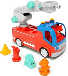 Feuerwehrauto Spielzeug für Kleinkinder mit Licht und Sirenenentönen, drehbare Rettungsleiter - Bild 1 von 8