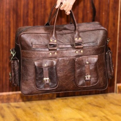 Bolso de Viaje Cuero Búfalo - Hecho a Mano Lona Noche Fin de Semana para Hombres Foto 1 de 2