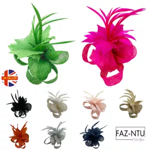 Small Feather Flower Hair Fascinator Clip Pin Party Wedding Royal Ascot Prom - Picture 1 of 12