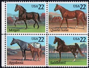 Scott #2158a (2155-58) Horses Block of 4 Stamps - MNH - Picture 1 of 1