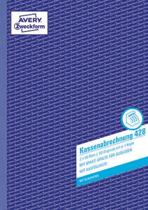 2x Zweckform Kassenabrechnung 428 A4 je Buch 2x 50 Blatt AVERY mit MwSt.-Spalte - Bild 1 von 3