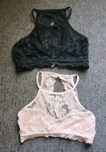Anémona-Lote de 2 Bralette Cuello Alto Encaje Nude Negro Talla Pequeña Mediana - Imagen 1 de 7