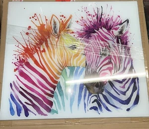 GLAS WANDBILD POSTER Digitaldruck bunte Zebras 60 cm breit x 52 cm hoch - Bild 1 von 2