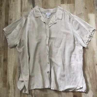 Beige Lino Lagenlook Cuadrado Abotonado Manga Corta Avenue Mujer Talla 25 26 XXL Foto 1 de 4