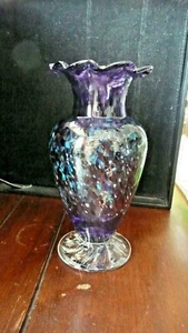 Vtg Arte Vargas Purple Speckled Raised Textured Glass Vase 1996 - Picture 1 of 12