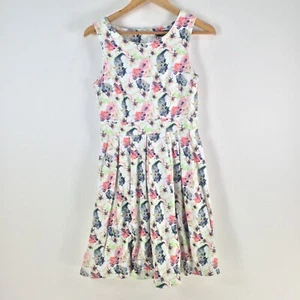 Caroline Morgan dress womens 10 fit flare white floral sleeveless stretch 105018 - Picture 1 of 13