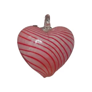 Vintage Murano Glas mundgeblasen weiß Herz mit roten Streifen Anhänger Ornament - Bild 1 von 10