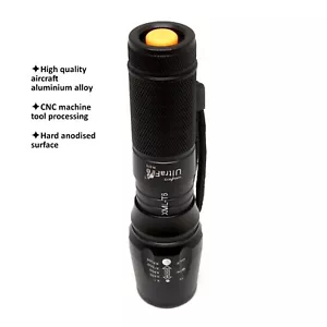 975 Lumen 5 Modes Zoomable Rechargeable Cree T6 LED Flashlight Torch W878 Black - Picture 1 of 9