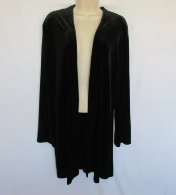 WOMANS XL black plush velvet velour LONG OPEN CARDIGAN - Image 1 of 4