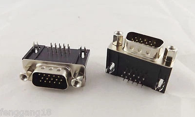 10pcs VGA DB15 15-Pin D-SUB 3 Rows Male Right Angle PCB Solder Connector Adapter - Image 1 of 4