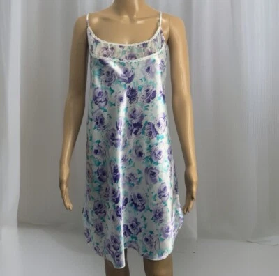 Vintage 90s Secret Treasures Blue Purple Floral Satin Plus Slip Dress 2XL EUC - Image 1 of 4