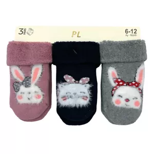 3er-PACK | 0 ~ 18 MONATE | FLEECE GEFÜTTERTE BABYSOCKEN | NIEDLICHE FLAUSCHIGE KATZE/HASENFUNKTION - Bild 1 von 6